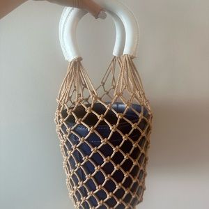 Staud bucket bag blue with white handle